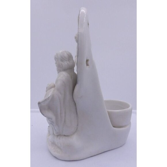 Nativity Candle Holder- Bisque Ceramic, Glittered & Silver Accents - Picture 5 of 5